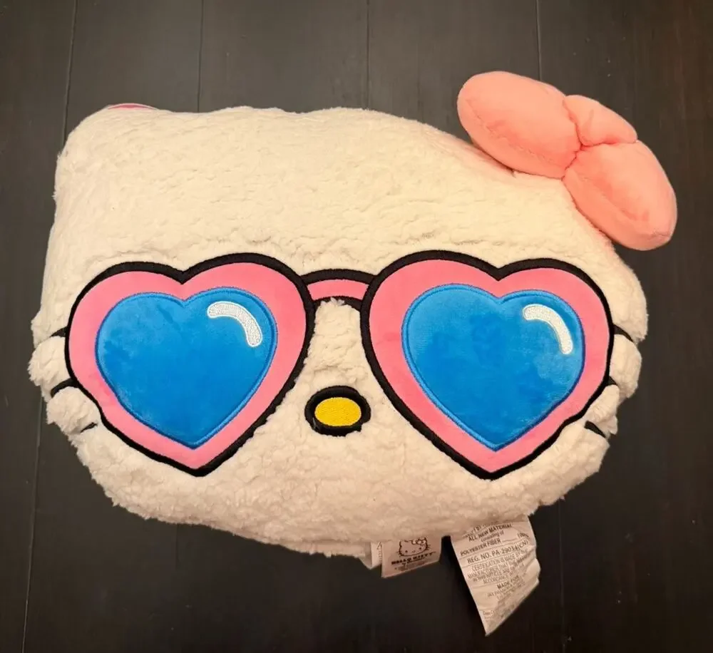 New! Hello Kitty Soft Pillow Pink Bow 🎀 & Heart 💙Sunglasses~17”x13.5”